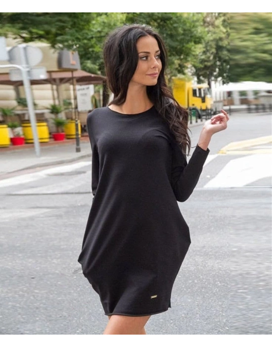 Kadın Uzun Kollu Bisiklet Yaka Cep Detay Etek Ucu Volanlı Iki Iplik Elbise