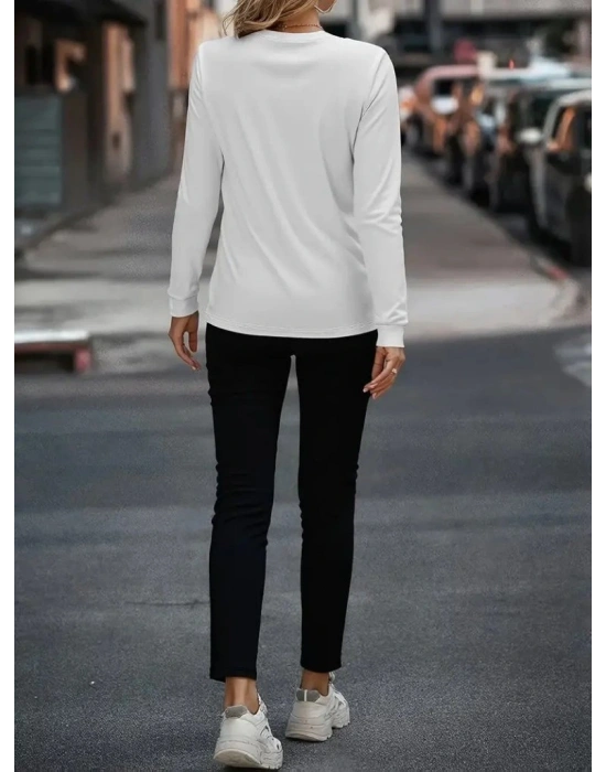 Kadın Uzun Kollu Bisiklet Yaka Cepli Viskon Iki Iplik Bluz Ve Pantolon Ikili Takım