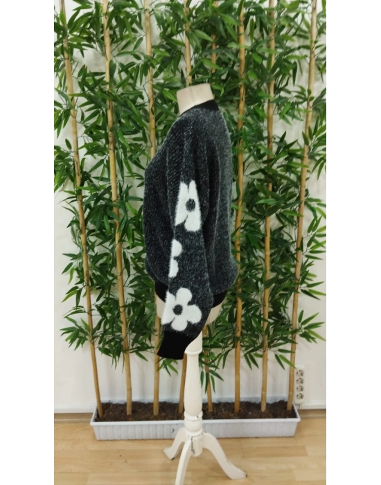 Kadın Uzun Kollu Bisiklet Yaka çiçek Desenli Triko Bluz