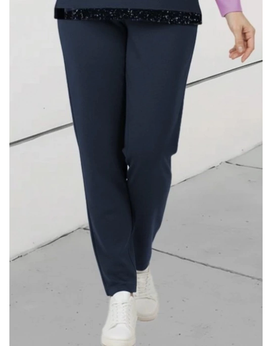 Kadın Uzun Kollu Bisiklet Yaka çizgili Desen Iki Iplik Bluz Ve Pantolon Ikili Takım