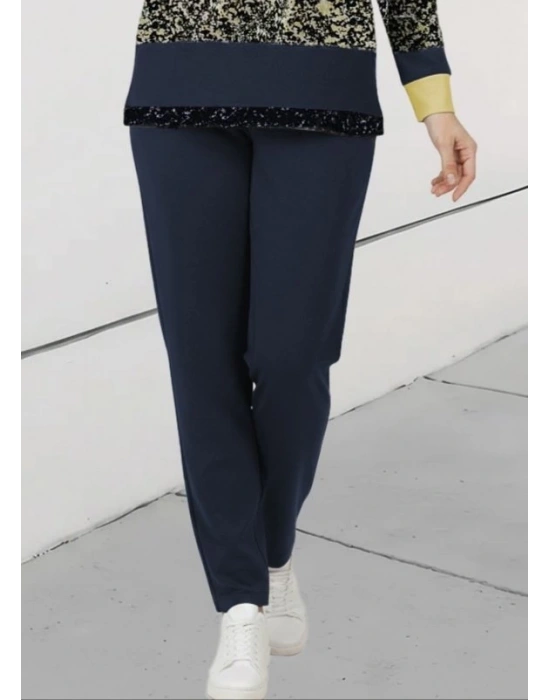 Kadın Uzun Kollu Bisiklet Yaka çizgili Desen Iki Iplik Bluz Ve Pantolon Ikili Takım