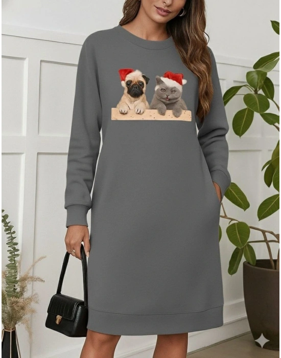 Kadın Uzun Kollu Bisiklet Yaka Desenli Viskon Iki Iplik Bluz