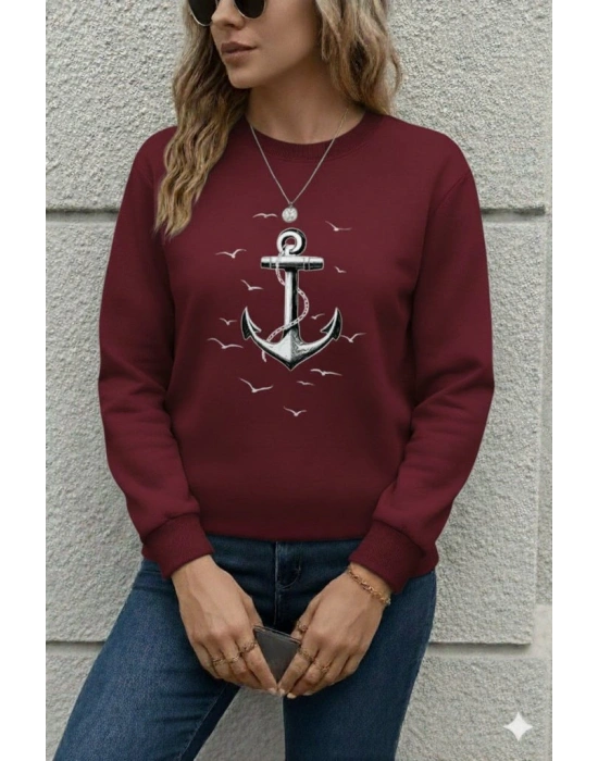 Kadın Uzun Kollu Bisiklet Yaka Desenli Viskon Iki Iplik Bluz