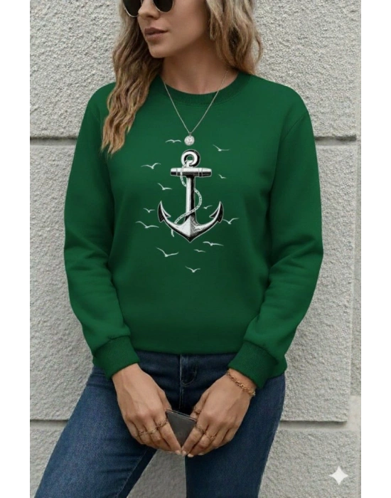 Kadın Uzun Kollu Bisiklet Yaka Desenli Viskon Iki Iplik Bluz