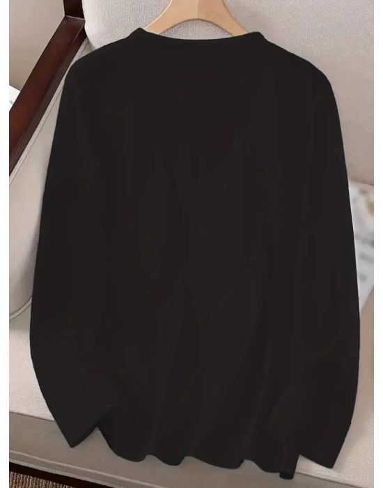Kadın Uzun Kollu Bisiklet Yaka Kalp Desenli Viskon Bluz