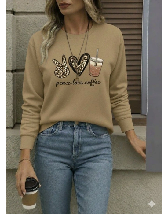 Kadın Uzun Kollu Bisiklet Yaka Kalp Desenli Viskon Iki Iplik Bluz