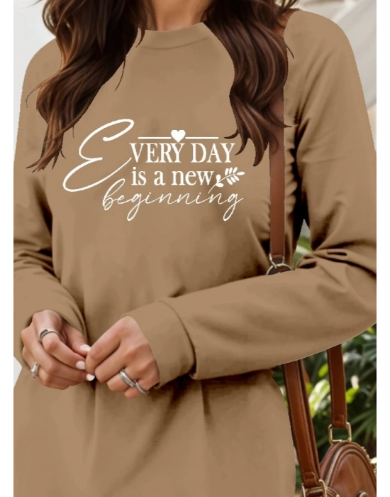 Kadın Uzun Kollu Bisiklet Yaka Kısa Viskon Iki Iplik Elbise