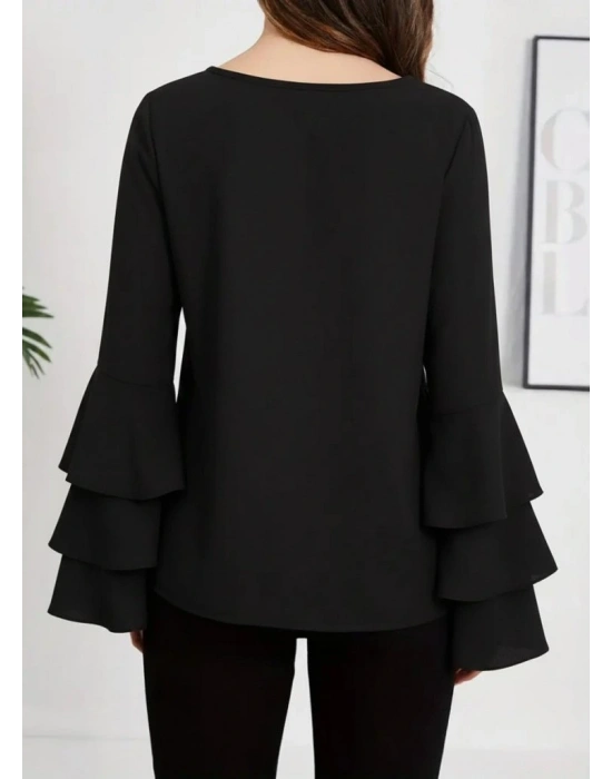 Kadın Uzun Kollu Bisiklet Yaka Kollar İspanyol Volanlı Sandy Bluz