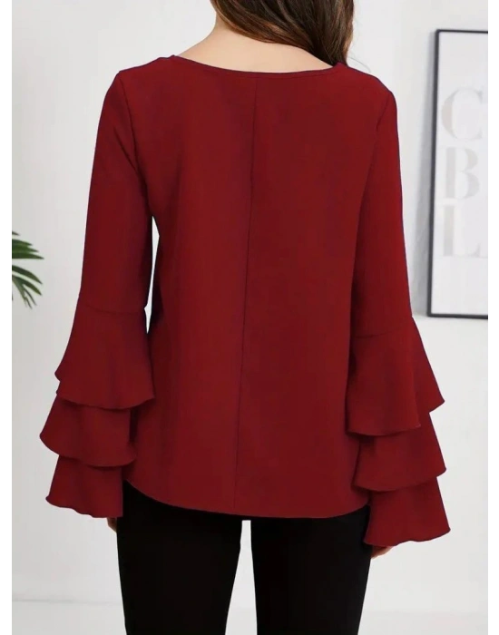 Kadın Uzun Kollu Bisiklet Yaka Kollar İspanyol Volanlı Sandy Bluz