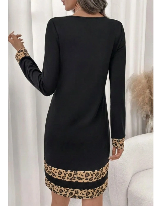 Kadın Uzun Kollu Bisiklet Yaka Mini Ithal Krep Elbise