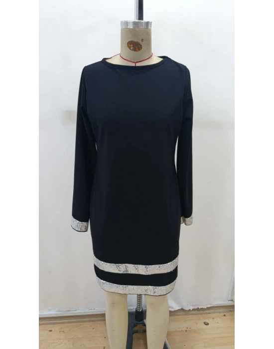 Kadın Uzun Kollu Bisiklet Yaka Mini Ithal Krep Elbise