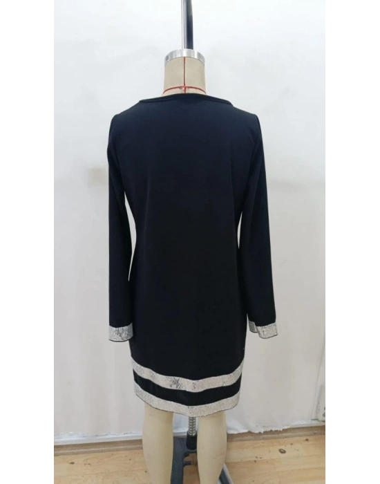 Kadın Uzun Kollu Bisiklet Yaka Mini Ithal Krep Elbise