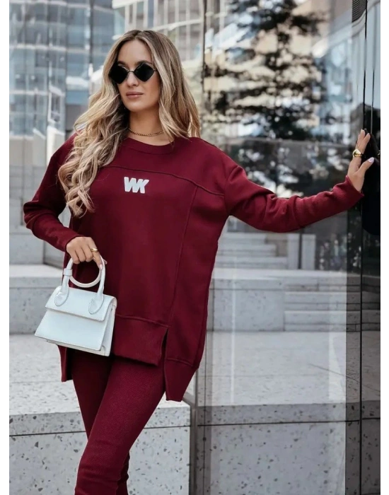 Kadın Uzun Kollu Bisiklet Yaka Nervurlu Viskon Iki Iplik Ve Tayt Pantolon Ikili Takım