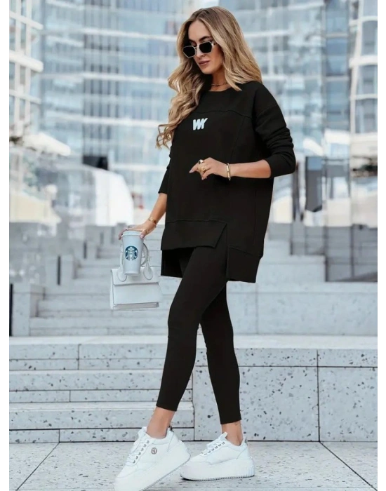Kadın Uzun Kollu Bisiklet Yaka Nervurlu Viskon Iki Iplik Ve Tayt Pantolon Ikili Takım