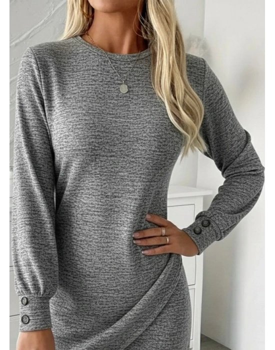 Kadın Uzun Kollu Bisiklet Yaka önden Asimetrik Kesim Detaylı Mini Yumoş Elbise