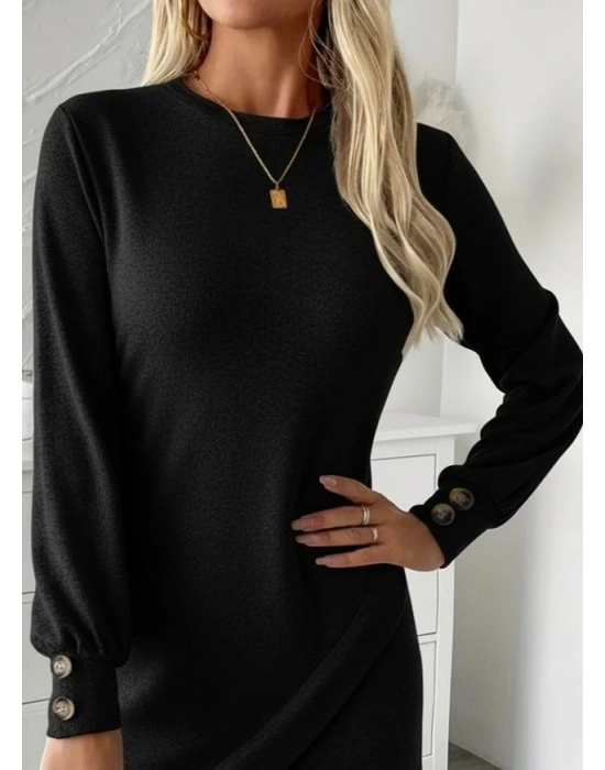 Kadın Uzun Kollu Bisiklet Yaka önden Asimetrik Kesim Detaylı Mini Yumoş Elbise