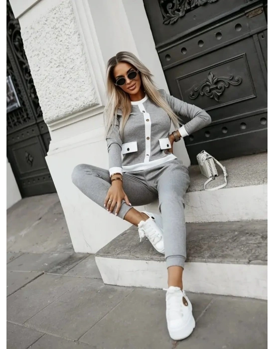 Kadın Uzun Kollu Bisiklet Yaka önden Düğmeli şardonlu Kaşkorse Bluz Ve Pantolon Ikili Takım