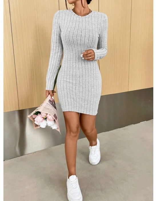 Kadın Uzun Kollu Bisiklet Yaka şardonlu Kalın Fitilli Kaşkorse Mini Boy Elbise