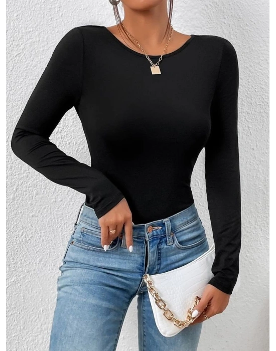 Kadın Uzun Kollu Bisiklet Yaka Süprem Bluz