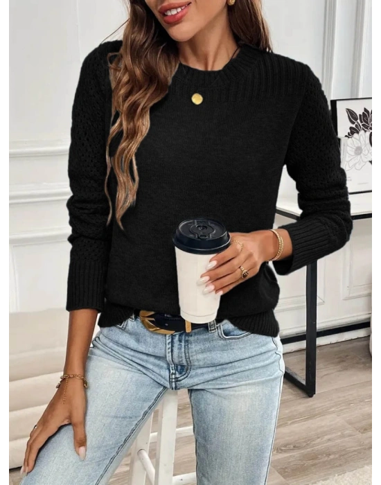 Kadın Uzun Kollu Bisiklet Yaka Triko Bluz
