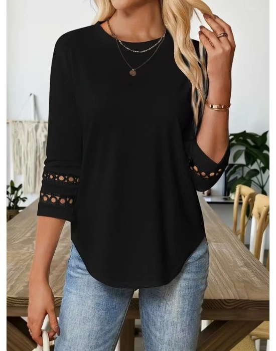 Kadın Uzun Kollu Bisiklet Yaka Truvakar Kollu Viskon Bluz