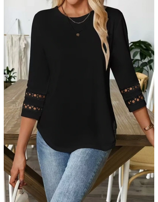 Kadın Uzun Kollu Bisiklet Yaka Truvakar Kollu Viskon Bluz