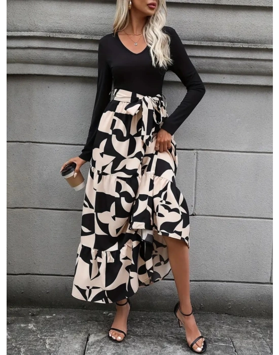 Kadın Uzun Kollu Bisiklet Yaka Uzun Elbise