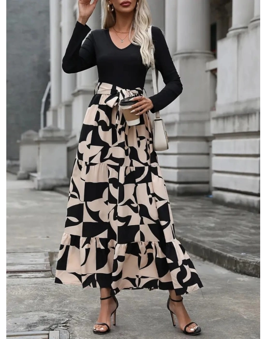 Kadın Uzun Kollu Bisiklet Yaka Uzun Elbise