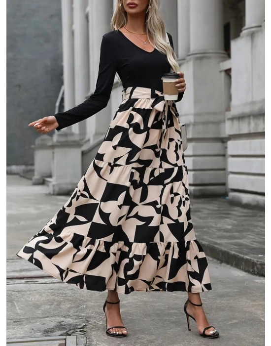 Kadın Uzun Kollu Bisiklet Yaka Uzun Elbise