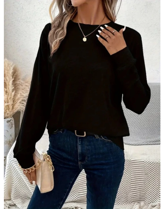 Kadın Uzun Kollu Bisiklet Yaka Viskon Bluz