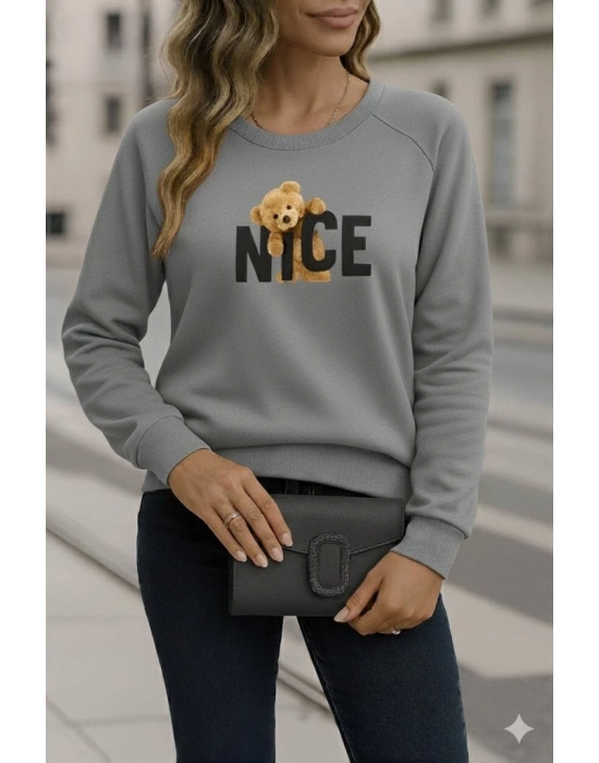 Kadın Uzun Kollu Bisiklet Yaka Viskon Iki Iplik Bluz