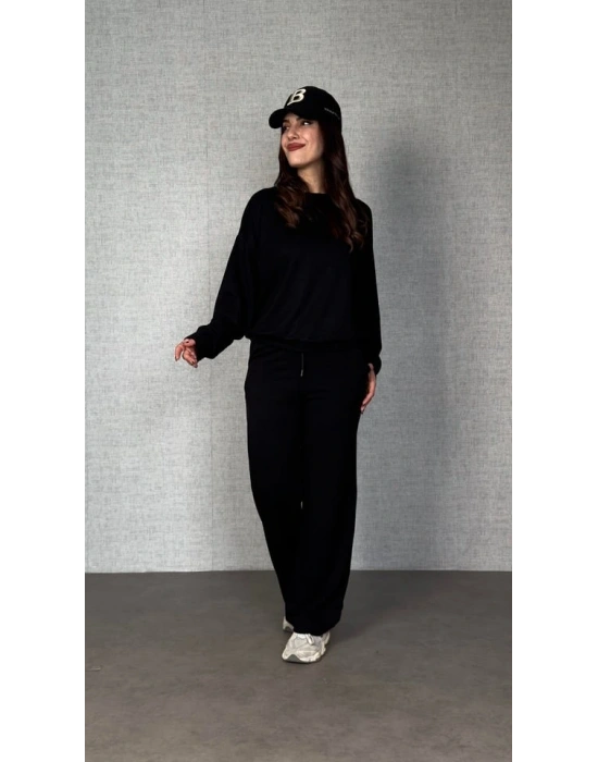 Kadın Uzun Kollu Bisiklet Yaka Viskon Iki Iplik Bluz Ve Pantolon Ikili Takım