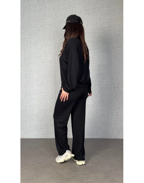 Kadın Uzun Kollu Bisiklet Yaka Viskon Iki Iplik Bluz Ve Pantolon Ikili Takım