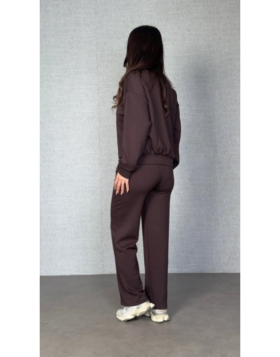 Kadın Uzun Kollu Bisiklet Yaka Viskon Iki Iplik Bluz Ve Pantolon Ikili Takım