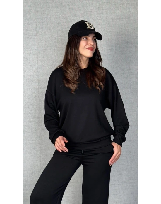 Kadın Uzun Kollu Bisiklet Yaka Viskon Iki Iplik Bluz Ve Pantolon Ikili Takım