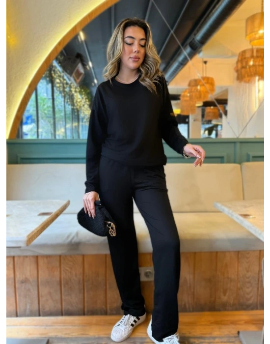 Kadın Uzun Kollu Bisiklet Yaka Viskon Iki Iplik Bluz Ve Pantolon Ikili Takım