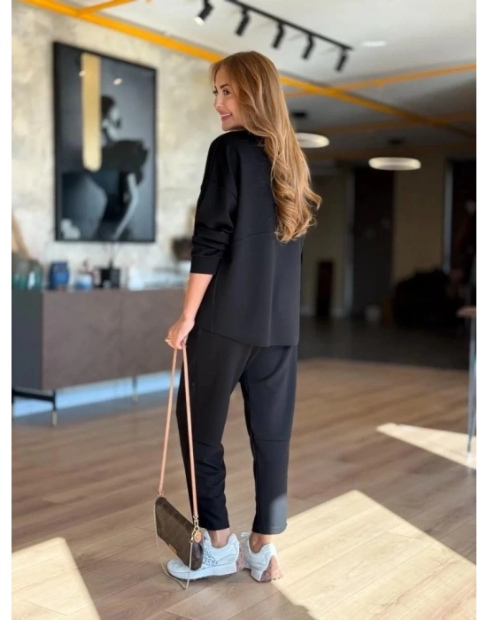 Kadın Uzun Kollu Bisiklet Yaka Viskon Iki Iplik Bluz Ve Pantolon Ikili Takım