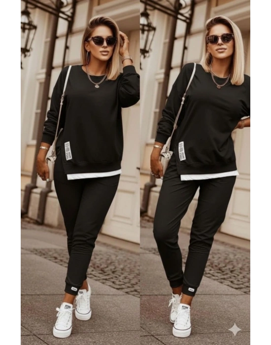 Kadın Uzun Kollu Bisiklet Yaka Yandan Fermuarlı Viskon Iki Iplik Bluz Ve Pantolon Ikili Takım