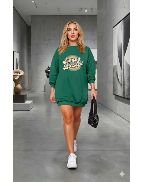 Kadın Uzun Kollu Bisiklet Yaka Yazılı Viskon Iki Iplik Elbise