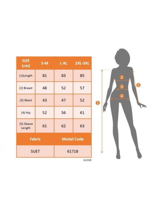 Kadın Uzun Kollu Boyundan Düğmeli Fermuarlı Beli Kuşaklı Süet Ceket