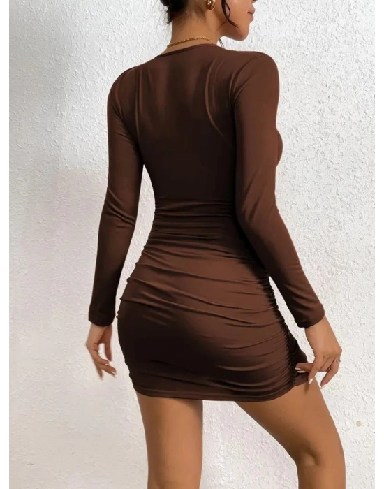 Kadın Uzun Kollu çapraz Dekolte Detaylı Mini Sandy Elbise