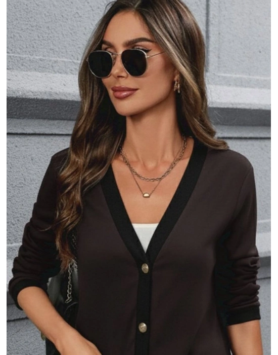 Kadın Uzun Kollu Cepli önden Düğmeli Uzun Modal Ceket Hırka