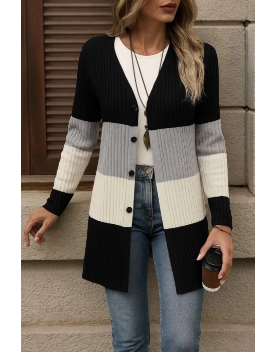 Kadın Uzun Kollu çok Renkli önden Düğmeli Uzun Ceket