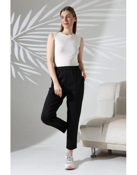 Kadın Uzun Kollu Dalıç Kumaş Cep Detay Beli Lastikli ütüsüz Pantolon