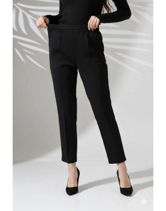 Kadın Uzun Kollu Dalıç Kumaş Cep Detay Beli Lastikli ütüsüz Pantolon