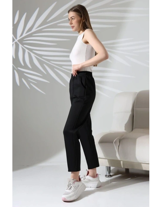 Kadın Uzun Kollu Dalıç Kumaş Cep Detay Beli Lastikli ütüsüz Pantolon