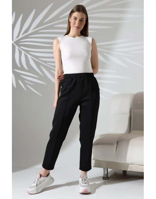 Kadın Uzun Kollu Dalıç Kumaş Cep Detay Beli Lastikli ütüsüz Pantolon