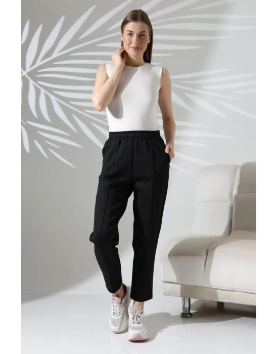 Kadın Uzun Kollu Dalıç Kumaş Cep Detay Beli Lastikli ütüsüz Pantolon