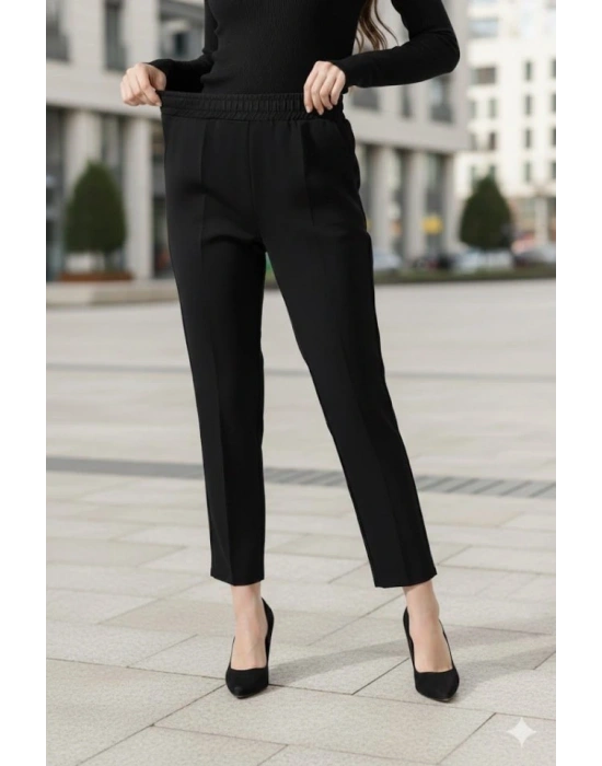 Kadın Uzun Kollu Dalıç Kumaş Cep Detay Beli Lastikli ütüsüz Pantolon