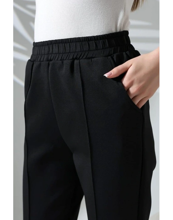 Kadın Uzun Kollu Dalıç Kumaş Cep Detay Beli Lastikli ütüsüz Pantolon